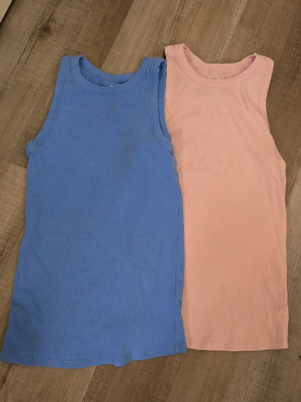 Kids Ribbed Tank Top - Blue and Peach